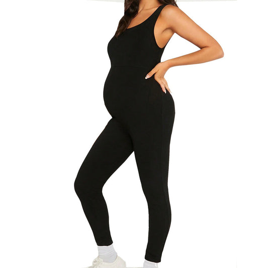 Pregnant Women Fashion Casual Solid Color Tight Hip Jumpsuits