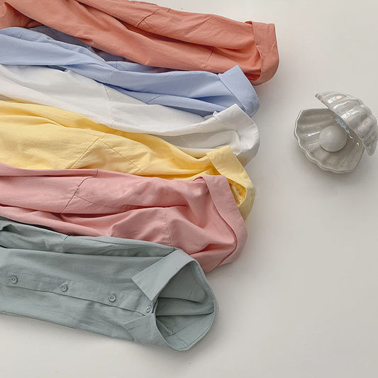 Solid Color Casual Basic Women Loose Long Sleeve Shirt Blouse