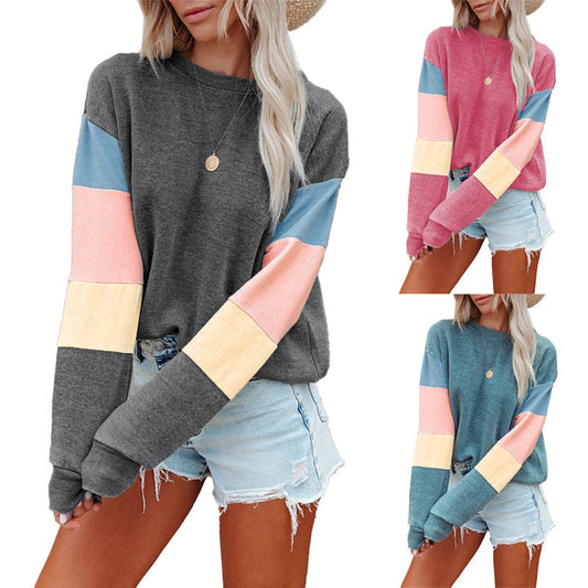 Sudadera informal de manga larga con contraste de color para mujer, otoño e invierno
