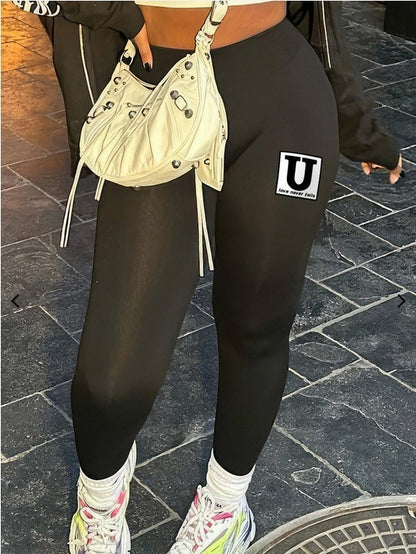 Women Fashion Casual BODY Hot Stamping Double Sanding Naked Casual Pants