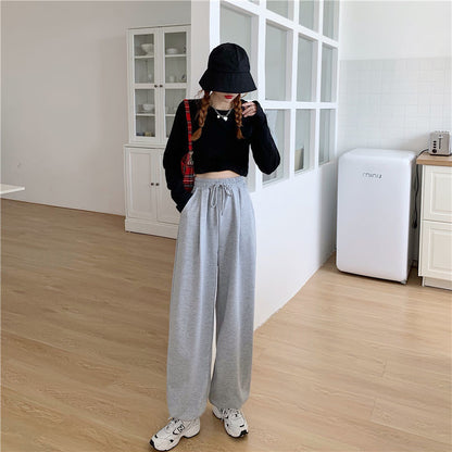 Women Edgy Basic Casual Oversize Sports Solid Color Drawstring Waist Jogger Sweatpants