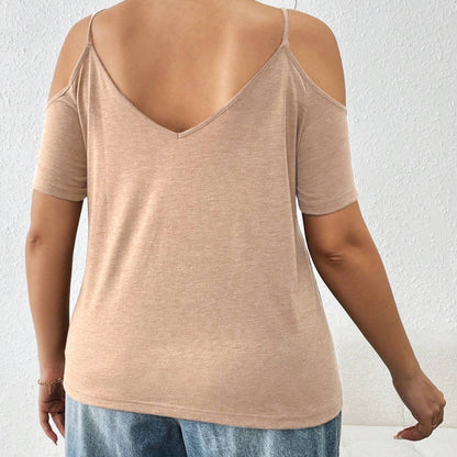Camiseta informal de verano con tirantes y hombros descubiertos para mujer, talla grande