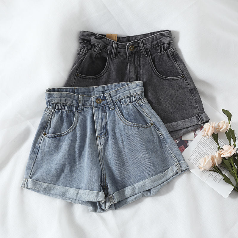 Women Casual Retro High-Waist Loose Denim Shorts