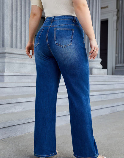 Vaqueros de pierna ancha de talla grande informales a la moda para mujer
