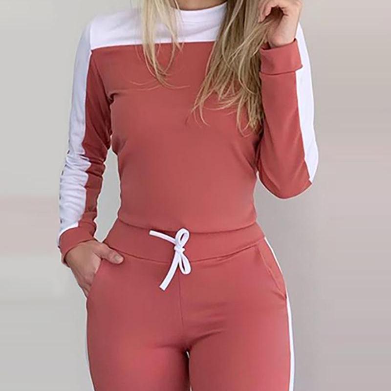 Conjunto deportivo de dos piezas para mujer, informal, a juego, con top de manga larga y pantalones ajustados