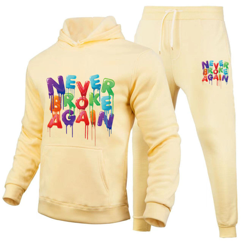 Conjunto deportivo informal con capucha y pantalones deportivos con estampado de letras para pareja