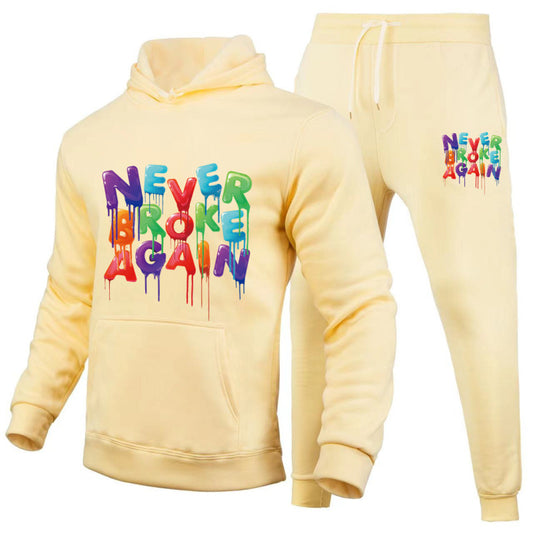 Conjunto deportivo informal con capucha y pantalones deportivos con estampado de letras para pareja