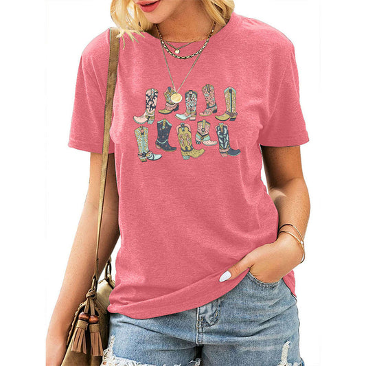 Camiseta vaquera informal de manga corta con cuello redondo para mujer, estilo occidental, de verano