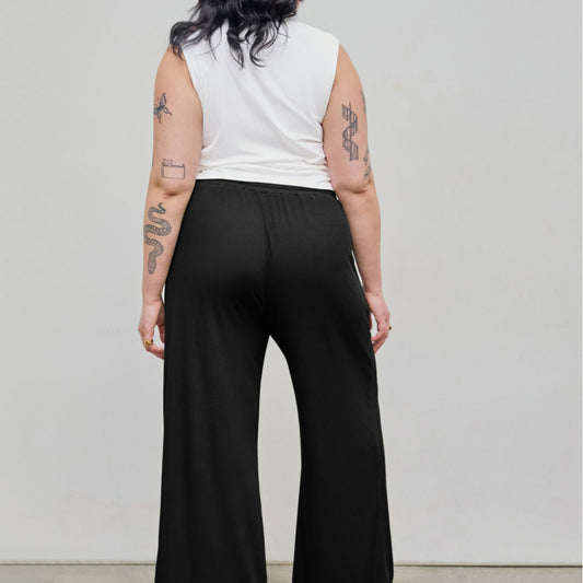 Plus Size Women Elastic Casual Office Drawstring High Waist Straight Trousers