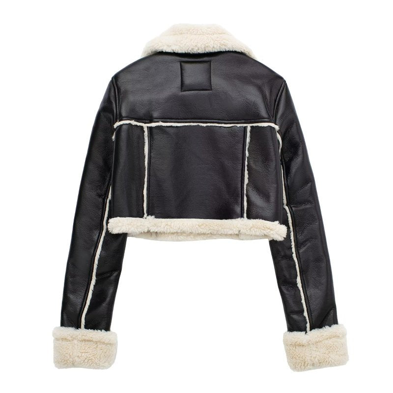Chaqueta de felpa de PU informal de invierno para mujer