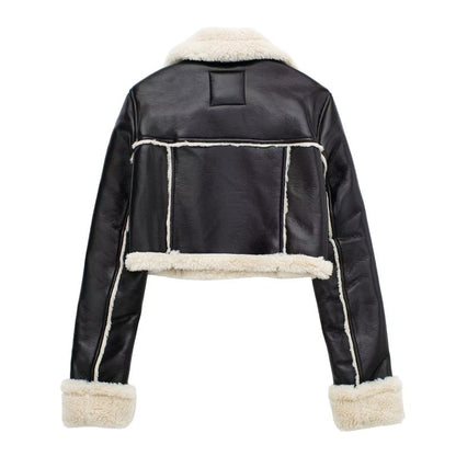 Chaqueta de felpa de PU informal de invierno para mujer