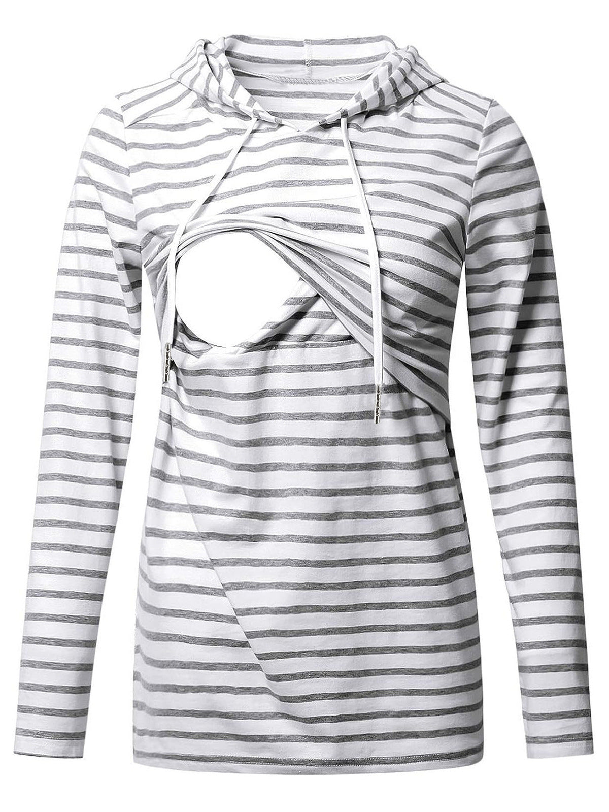 Maternity Casual Stripe Printed Long Sleeve Hooded Breastfeeding Top