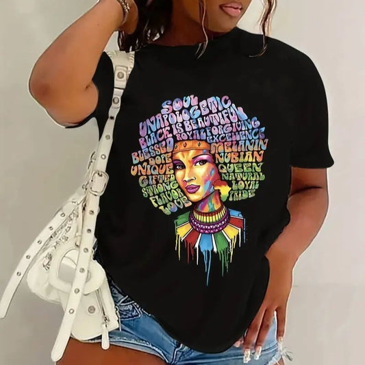 Camiseta informal de manga corta con estampado de dibujos animados para mujer