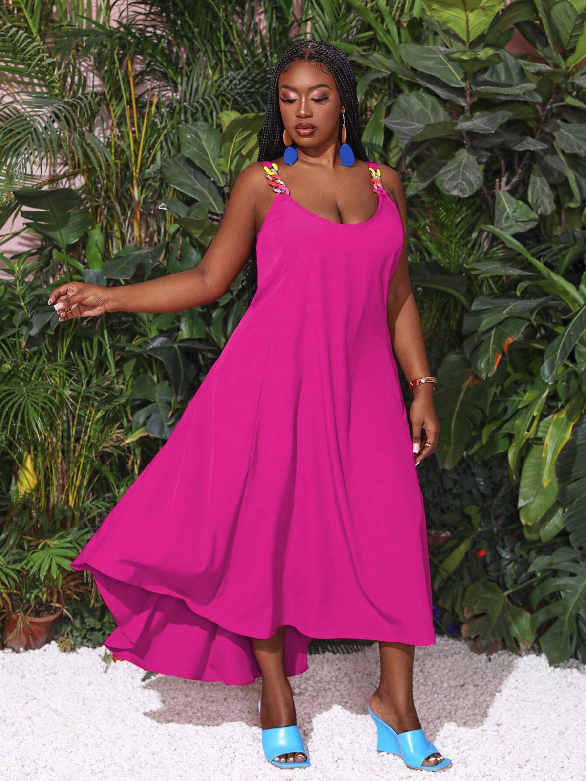 Summer Women Fashion Casual Plus Size Chain Strap Irregular Skirt Sleeveless Dress