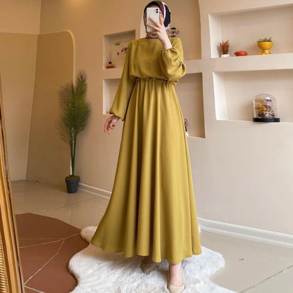 Women Casual Solid Color Abaya Long Sleeve Maxi Dress