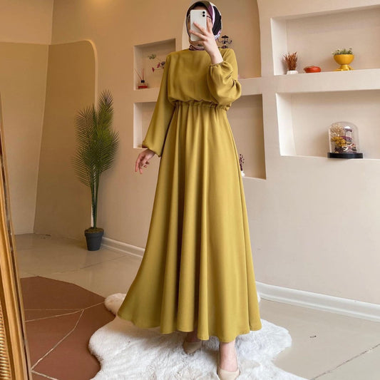 Women Casual Solid Color Abaya Long Sleeve Maxi Dress