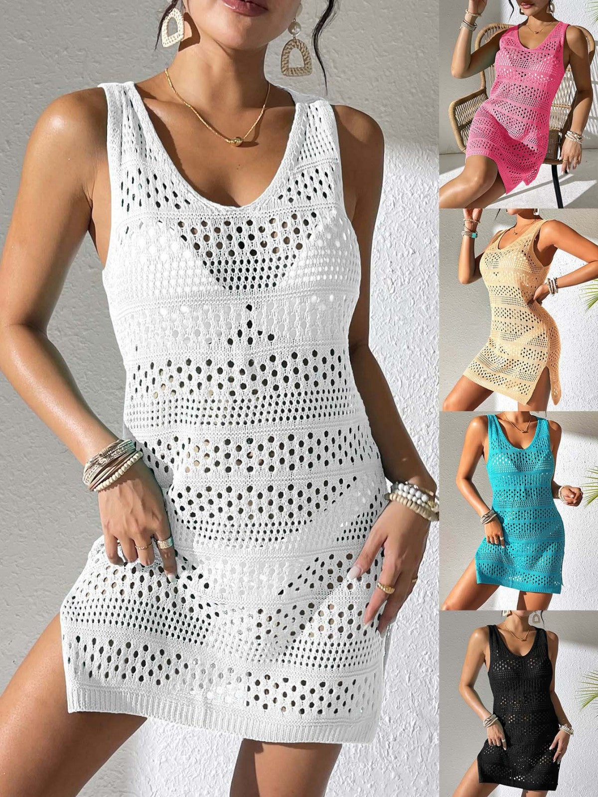 Traje de baño de playa de punto calado informal para mujer de verano