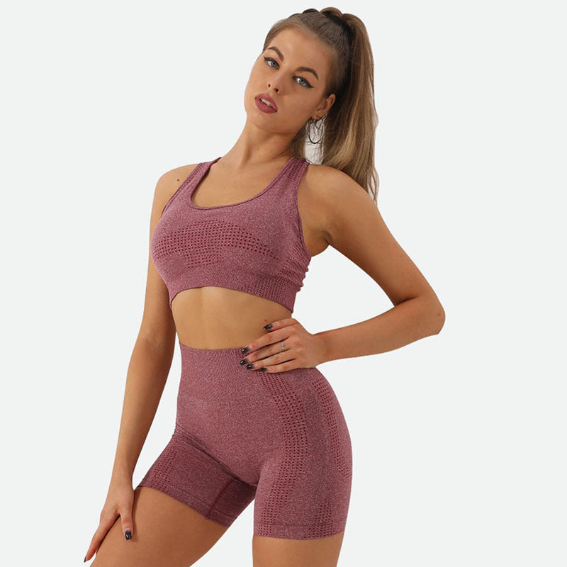 Conjunto deportivo de 2 piezas para mujer, informal, ajustado, de color sólido, con cuello en U, sin mangas y pantalones cortos