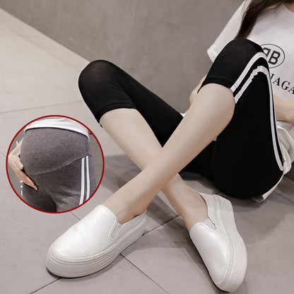 Summer Casual Side Stripe Belly-Supporting Leggings For Pregnant Women