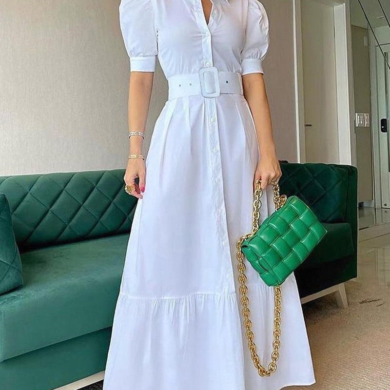 Women'S Casual Solid Color Dress With Belt