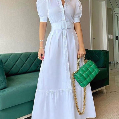 Women'S Casual Solid Color Dress With Belt