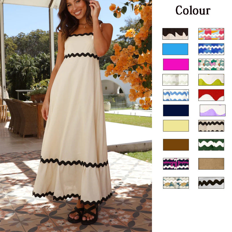 Women Casual Summer Vacation Floral Color Blocking Maxi Sun Dress
