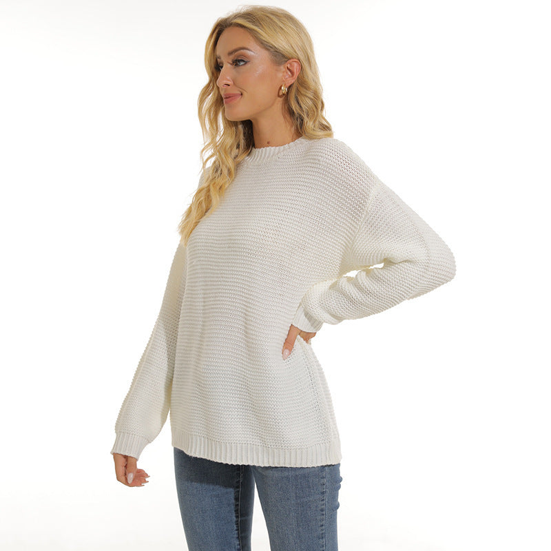 Suéter de punto básico de color liso informal para mujer, otoño e invierno, moda