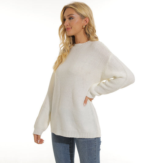 Suéter de punto básico de color liso informal para mujer, otoño e invierno, moda