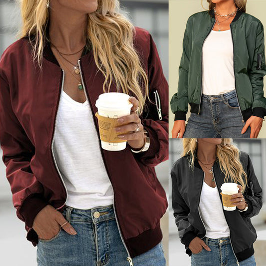 Chaqueta de manga larga con cremallera para mujer, informal, de moda, para invierno y otoño