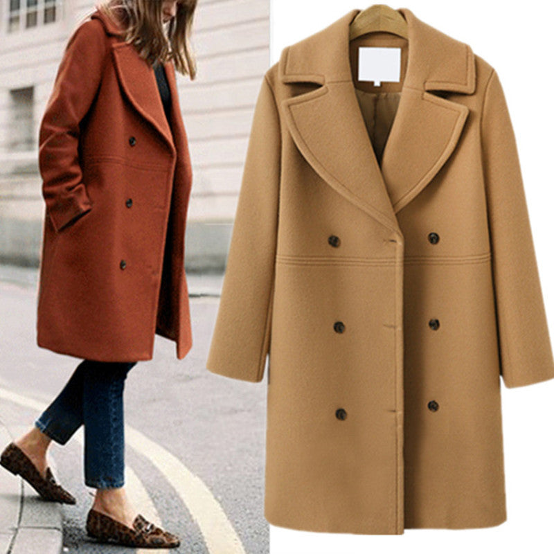 Abrigo cruzado básico de color liso elegante e informal para mujer
