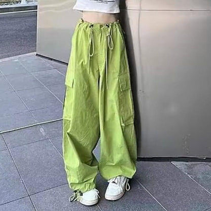 Pantalones cargo casuales de calle para mujer, de color sólido y con bolsillos