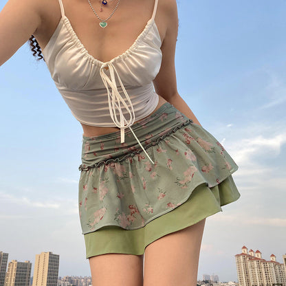 Falda informal con estampado de flores pequeñas para mujer