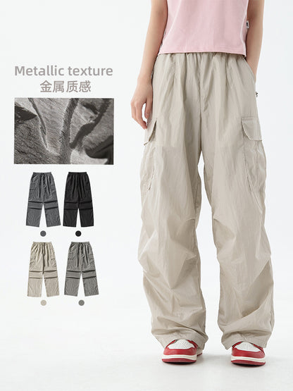 Women Simple Metal Nylon Sports Casual Cargo Pants