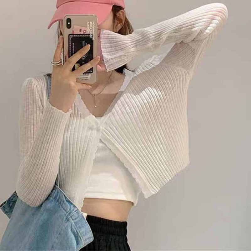 Cárdigan informal de punto de color liso para mujer, top de manga larga