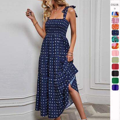 Vacation Women Casual Fashion Backless Printed Strap Maxi Dress