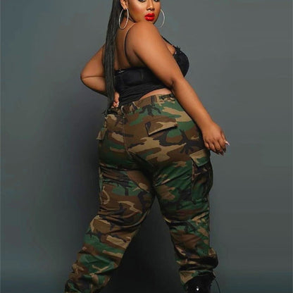 Plus Size Women Casual Sports Camouflage Print Pants Bottoms