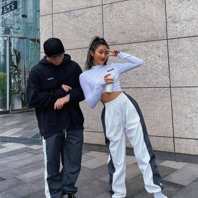 Fashion Casual Women'S Retro Color Blocking Spliced Sports Loose Pants