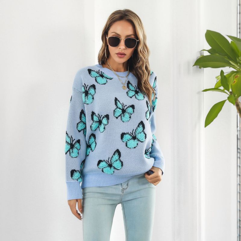 Autumn Winter Women Casual Loose Three-Dimensional Butterfly Long-Sleeved Knitted Sweater