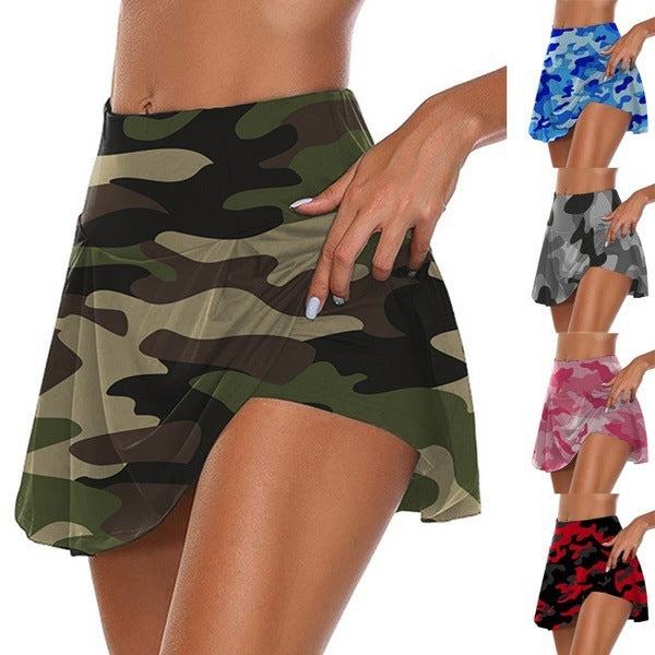 Women Edgy High Waist Color Blocking Camouflage Bodycon Casual Culottes