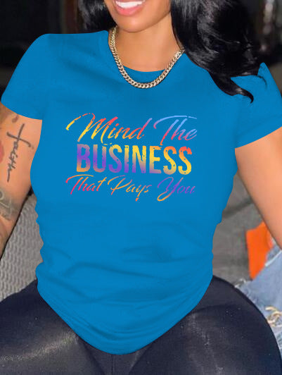 Camiseta informal holgada de talla grande para mujer, cuello redondo, manga corta, con estampado de letras coloridas