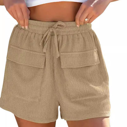 Pantalones cortos con cordón de color sólido, transpirables e informales, a la moda para mujer