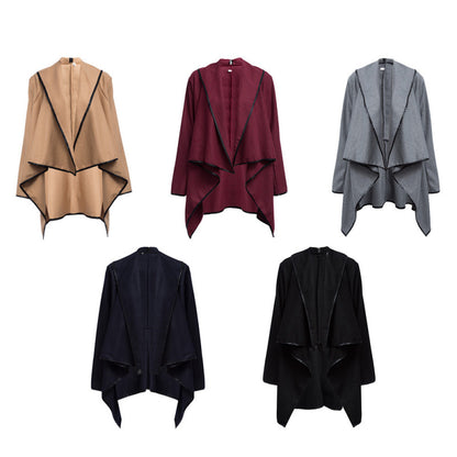 Women Fashion Casual Long Sleeve Heap Collar Irreguar Surplice Coat