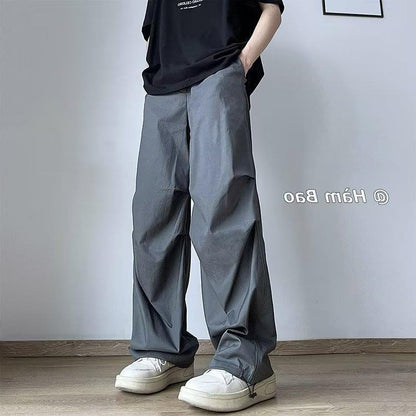 Women Fashion Casual Solid Color Loose Straight Pants