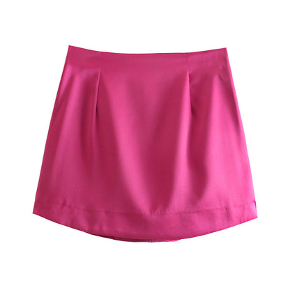 Women Solid Color Satin High Waist Casual Fashion Mini Skirt
