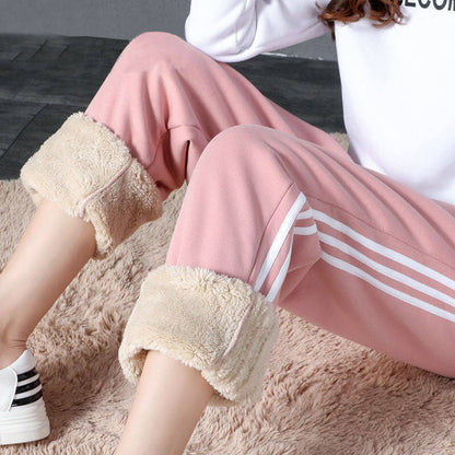 Women Casual Winter Fleece-Lined Sports Striped Pants