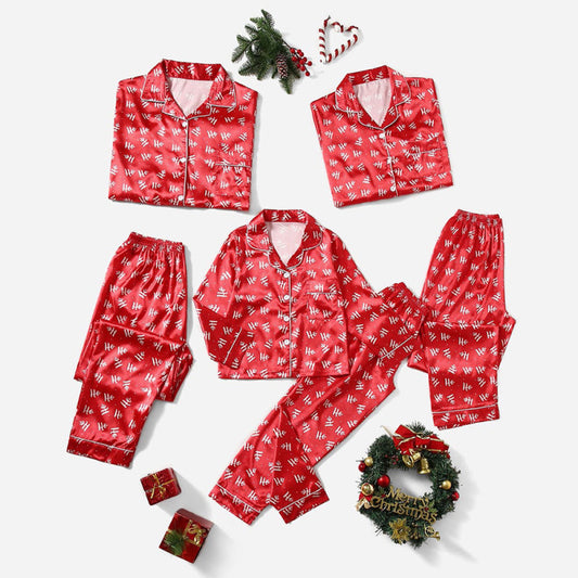 Conjunto de pijama navideño unisex de seda con estampado de letras, informal y a la moda