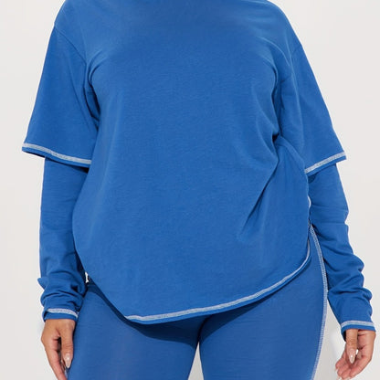 Conjunto de dos piezas de sudadera con capucha y pantalones ajustados de manga larga de color liso informal para mujer
