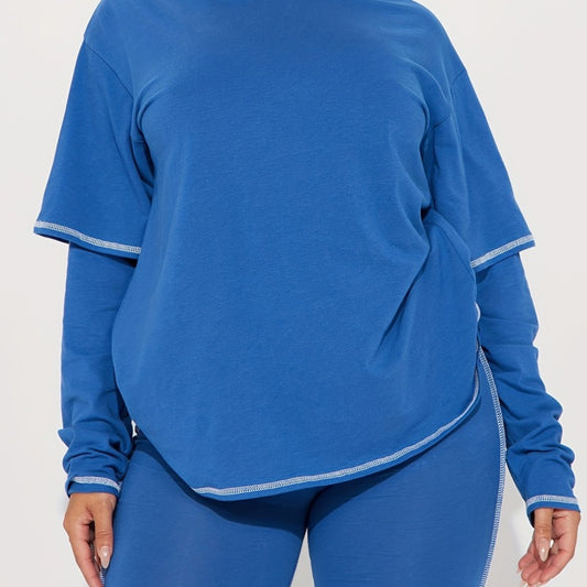 Conjunto de dos piezas de sudadera con capucha y pantalones ajustados de manga larga de color liso informal para mujer