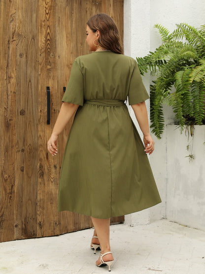 Vestido informal de talla grande con cordones en color liso para mujer