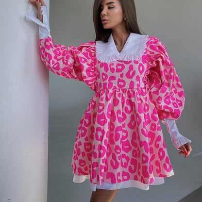 Vestido casual de manga larga con volantes para mujer